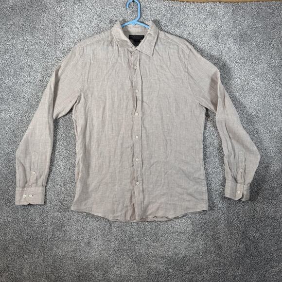 Vtg Y2K Mens Store Bloomingdales Shirt M Tan Linen Timeless Coastal Quiet Luxury - Picture 1 of 9